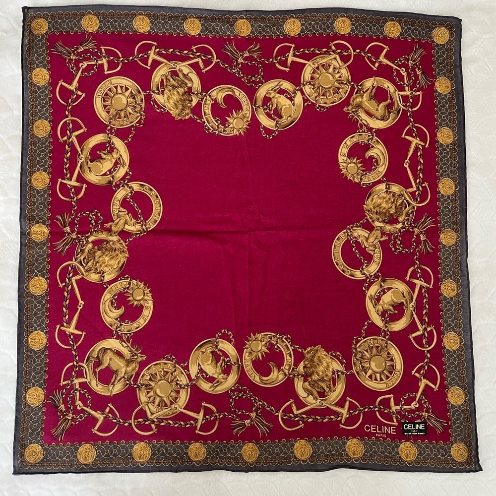 Rare Celine Paris Silk Scarf Cranberry BNWT Vintage Late 1980s-Early 90s France